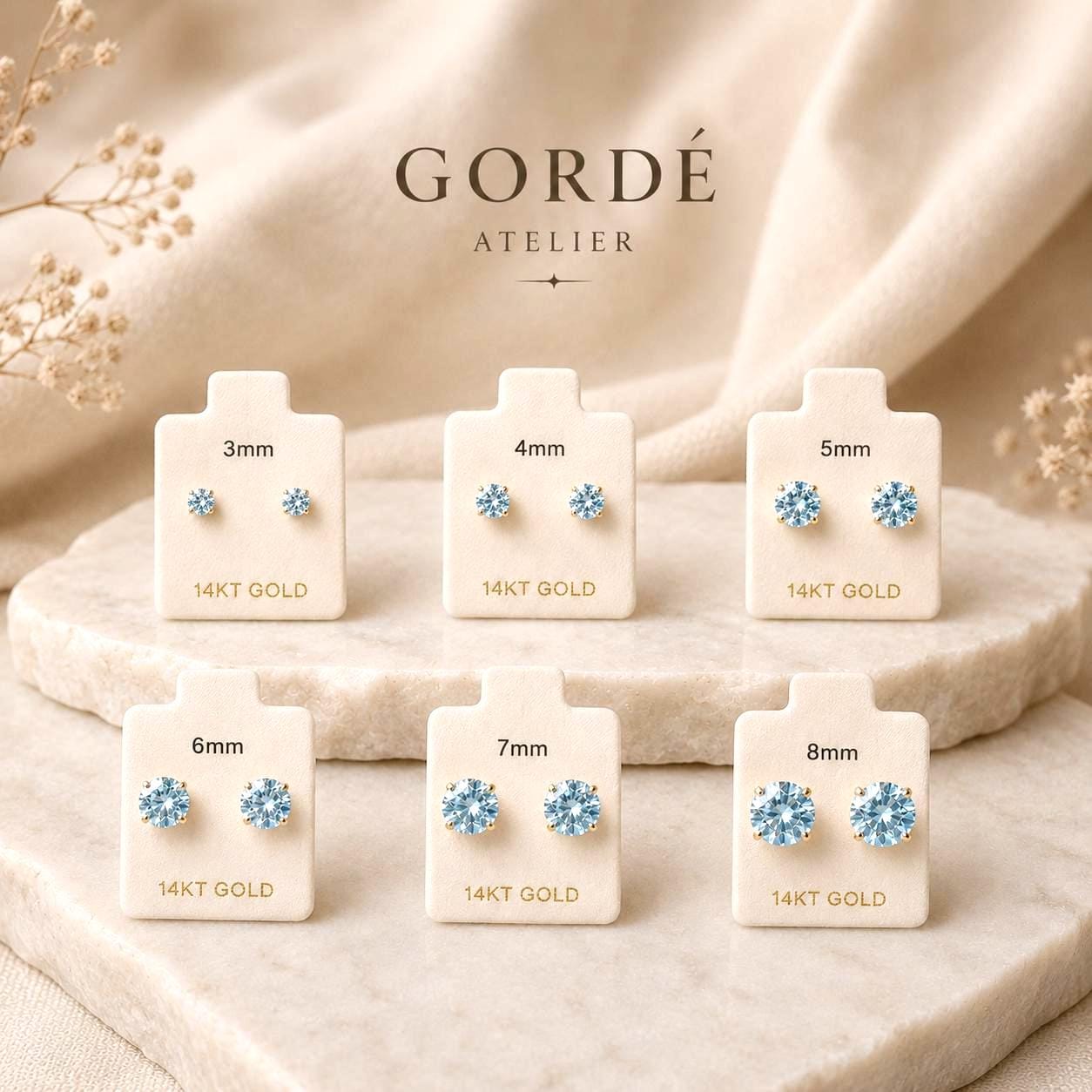 Aquamarine CZ Stud Earrings, 14K Gold Studs, March Birthstone Earrings, Minimalist Everyday Earrings, Tiny Blue Crystal Studs