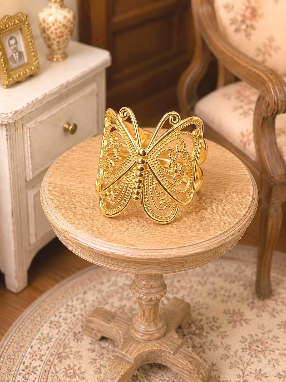 14k gold plated ring, filigree statement ring, minimalist gold ring, dainty nature ring, gift for her, handmade butterfly ring, silver