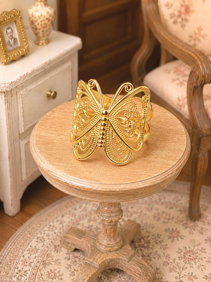 14k gold plated ring, filigree statement ring, minimalist gold ring, dainty nature ring, gift for her, handmade butterfly ring, silver