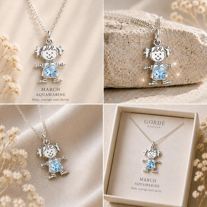 High polished 925 sterling silver round CZ birthstone girl charm, personalized girl pendant, birthstone necklace charm, gift for daughter