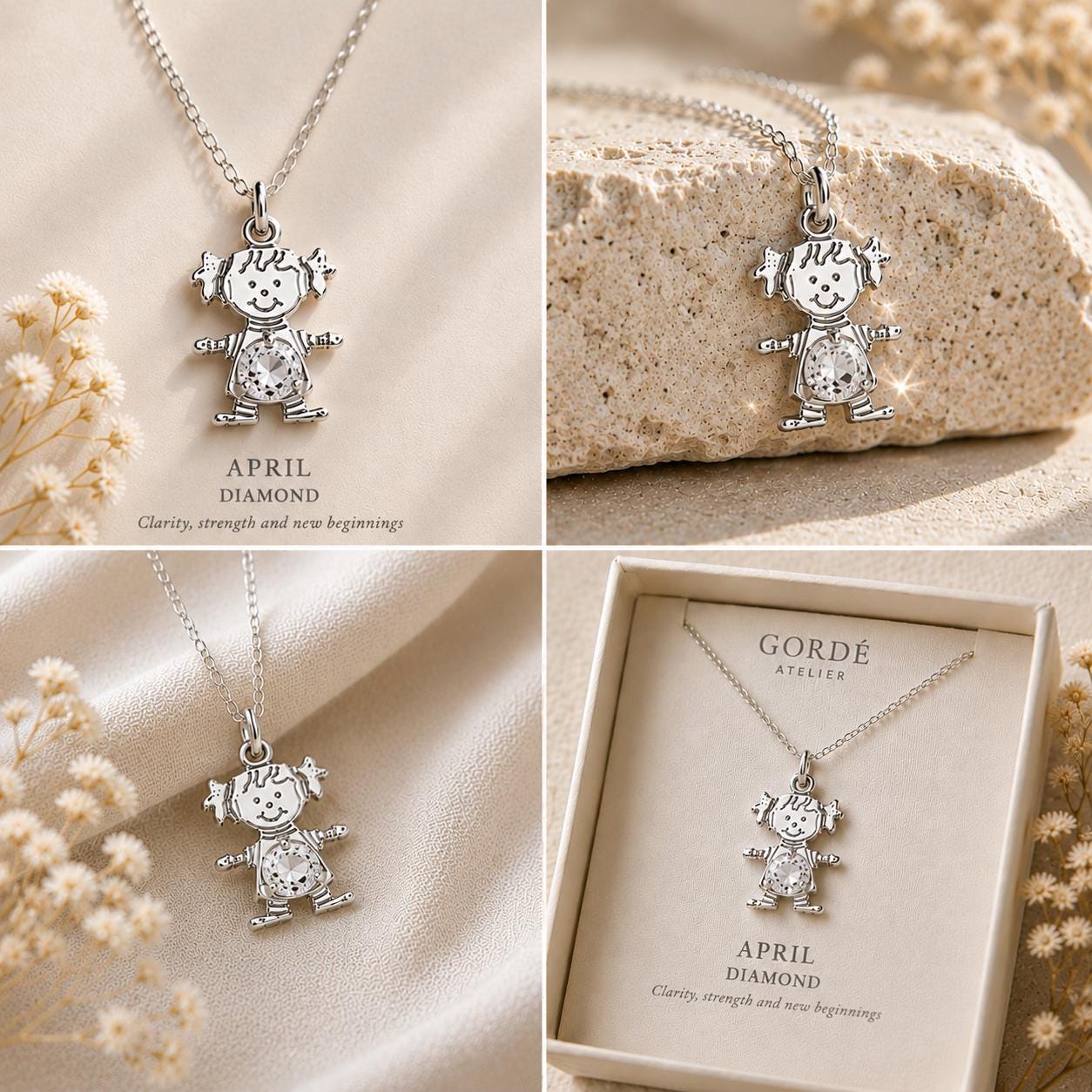 High polished 925 sterling silver round CZ birthstone girl charm, personalized girl pendant, birthstone necklace charm, gift for daughter