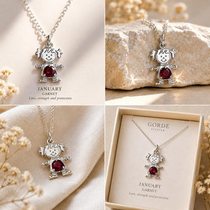High polished 925 sterling silver round CZ birthstone girl charm, personalized girl pendant, birthstone necklace charm, gift for daughter