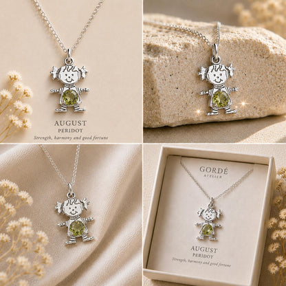 High polished 925 sterling silver round CZ birthstone girl charm, personalized girl pendant, birthstone necklace charm, gift for daughter