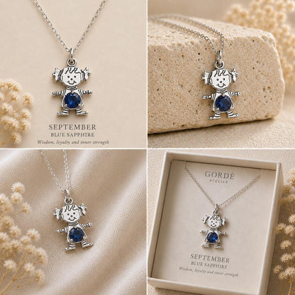 High polished 925 sterling silver round CZ birthstone girl charm, personalized girl pendant, birthstone necklace charm, gift for daughter