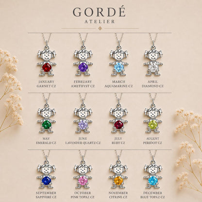 High polished 925 sterling silver round CZ birthstone girl charm, personalized girl pendant, birthstone necklace charm, gift for daughter