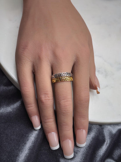 Greek Key Ring, Sterling Silver 925 Band, Minimalist Geometric Ring, Gold Plated Option, Stackable Everyday Jewelry