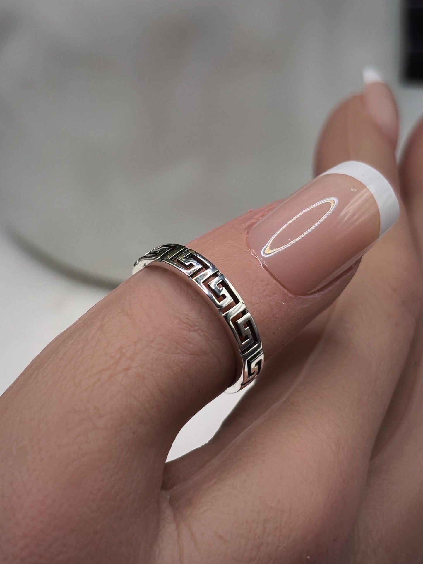 Greek Key Ring, Sterling Silver 925 Band, Minimalist Geometric Ring, Gold Plated Option, Stackable Everyday Jewelry