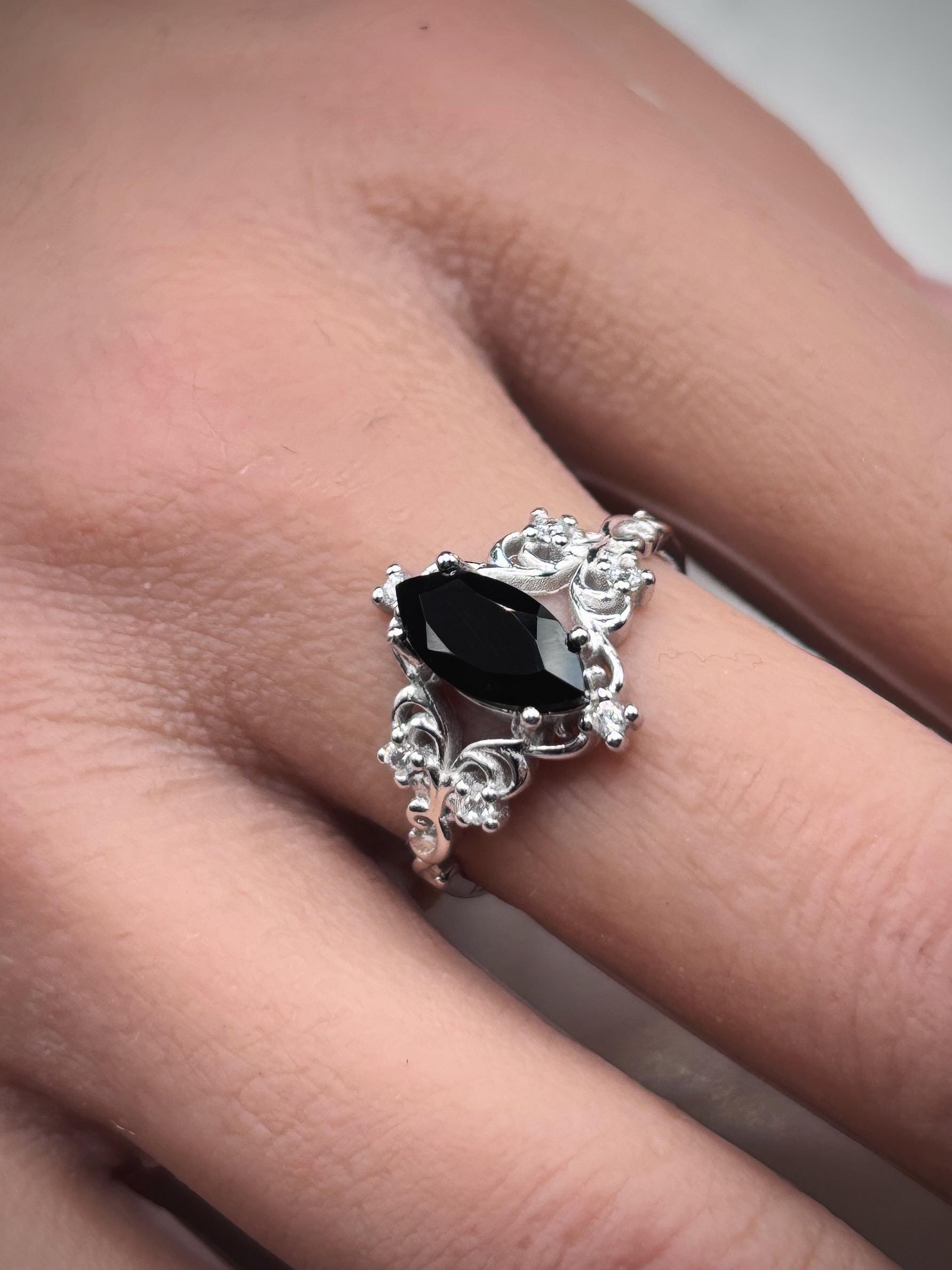 Handmade Black Onyx Ring 925 Sterling Silver, Marquise Cut Gothic Ring, Vintage Engagement Ring, Art Deco Statement Ring for Women
