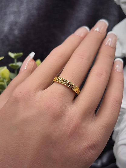 14k Gold Ring, Minimalist Greek Key Ring, Gift for Her, Geometric Ring for Women, Dainty Everyday Ring, Stackable Ring