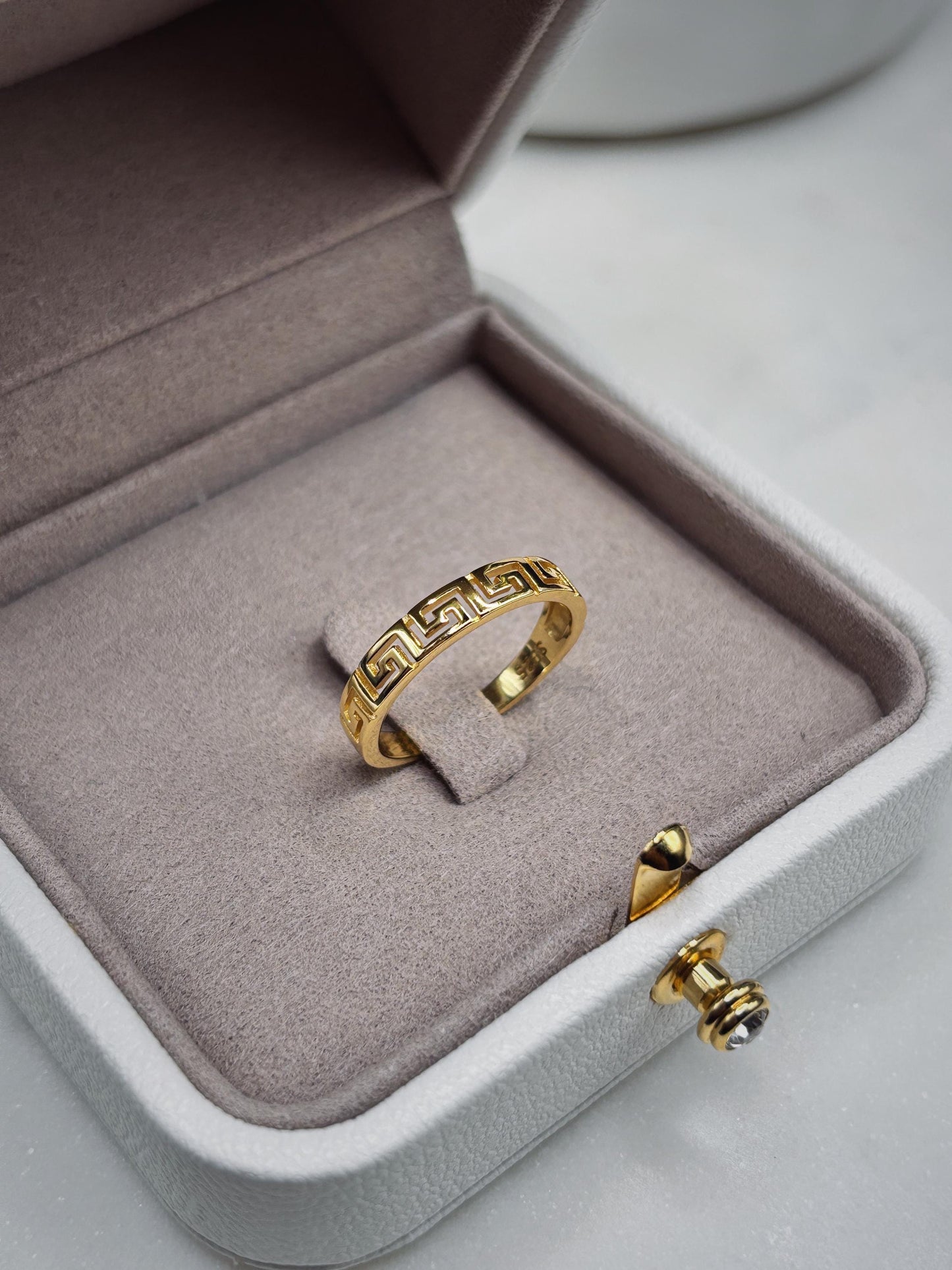 14k Gold Ring, Minimalist Greek Key Ring, Gift for Her, Geometric Ring for Women, Dainty Everyday Ring, Stackable Ring