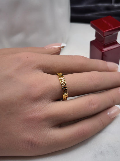 14k Gold Ring, Minimalist Greek Key Ring, Gift for Her, Geometric Ring for Women, Dainty Everyday Ring, Stackable Ring