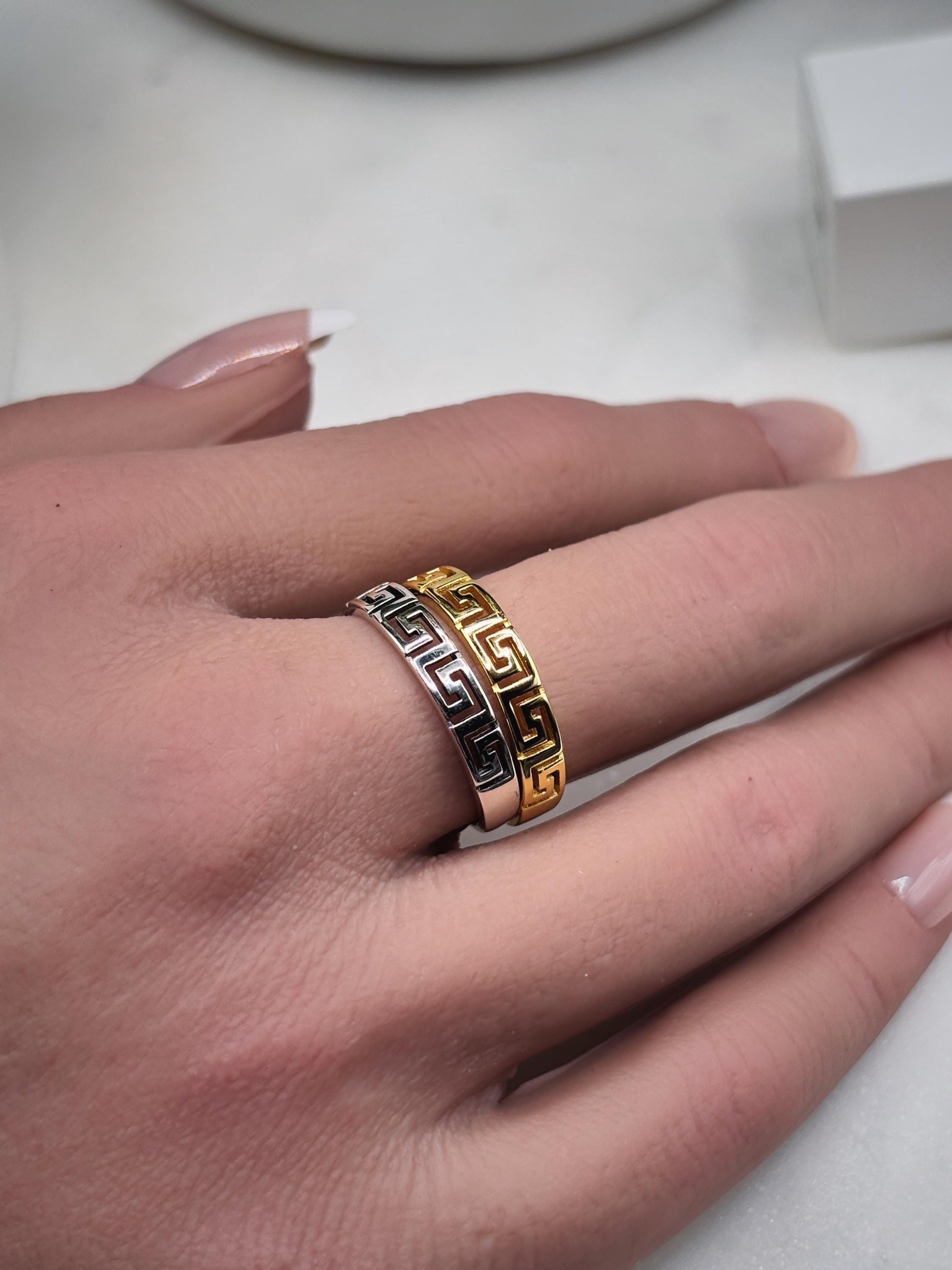 14k Gold Ring, Minimalist Greek Key Ring, Gift for Her, Geometric Ring for Women, Dainty Everyday Ring, Stackable Ring