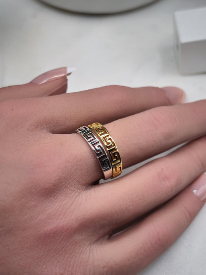 14k Gold Ring, Minimalist Greek Key Ring, Gift for Her, Geometric Ring for Women, Dainty Everyday Ring, Stackable Ring