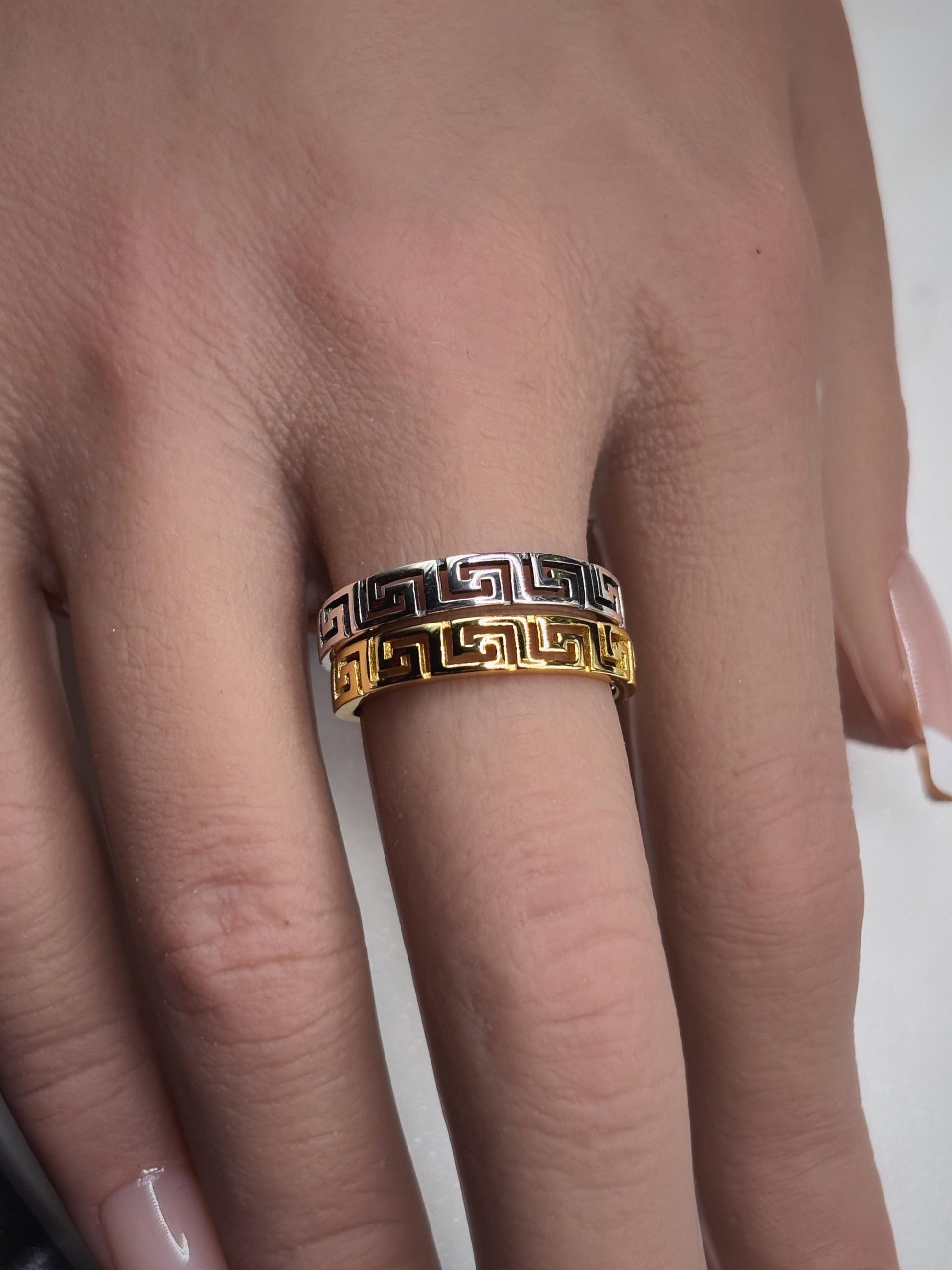 14k Gold Ring, Minimalist Greek Key Ring, Gift for Her, Geometric Ring for Women, Dainty Everyday Ring, Stackable Ring
