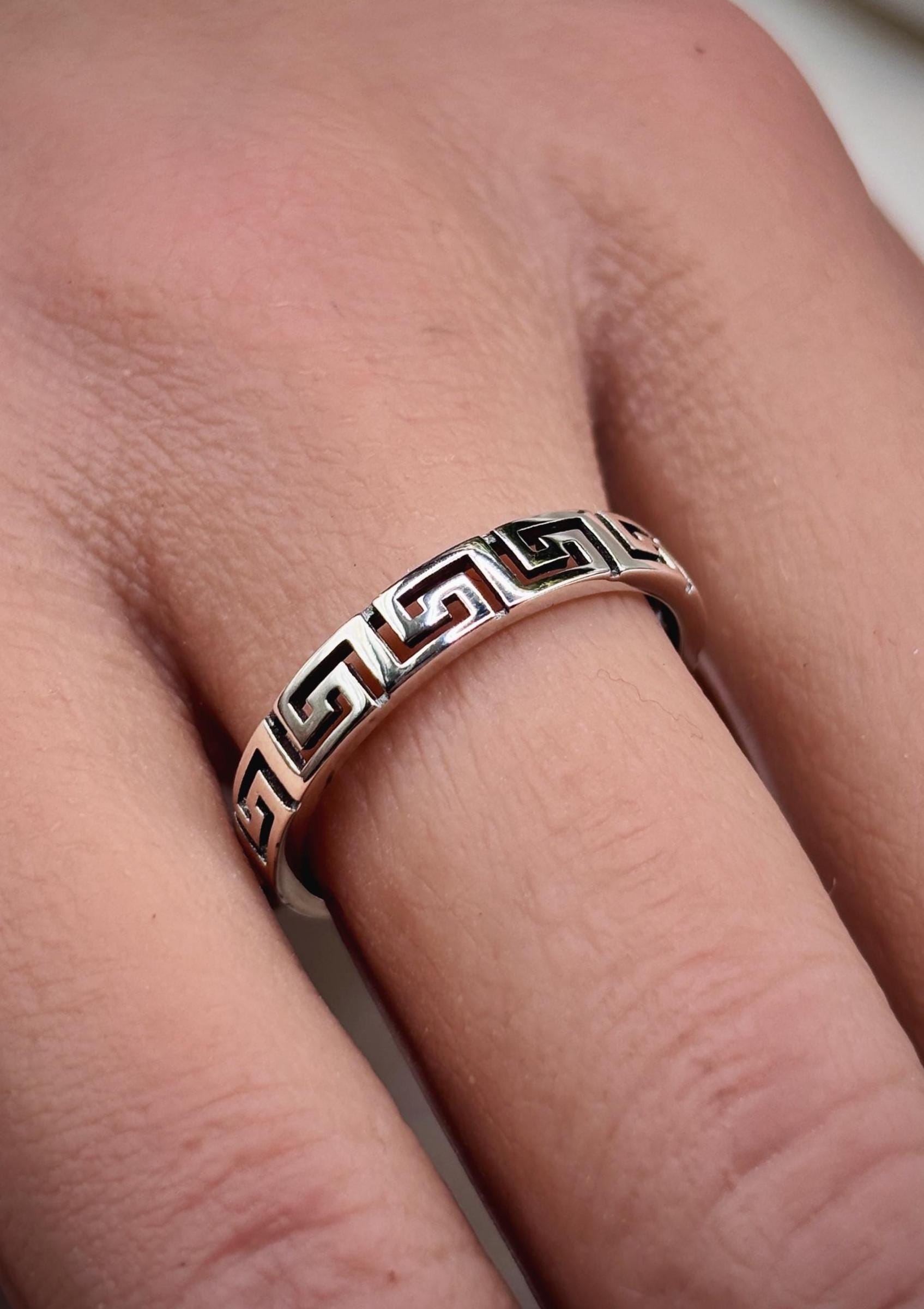 14k Gold Ring, Minimalist Greek Key Ring, Gift for Her, Geometric Ring for Women, Dainty Everyday Ring, Stackable Ring