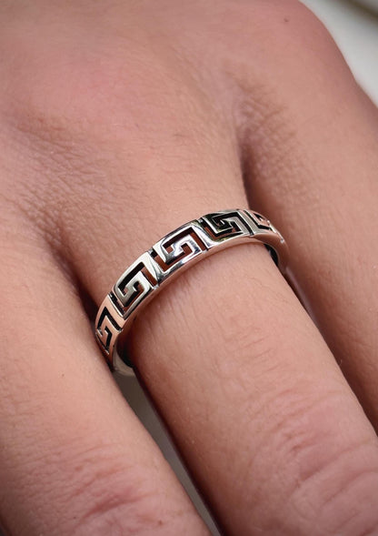 14k Gold Ring, Minimalist Greek Key Ring, Gift for Her, Geometric Ring for Women, Dainty Everyday Ring, Stackable Ring