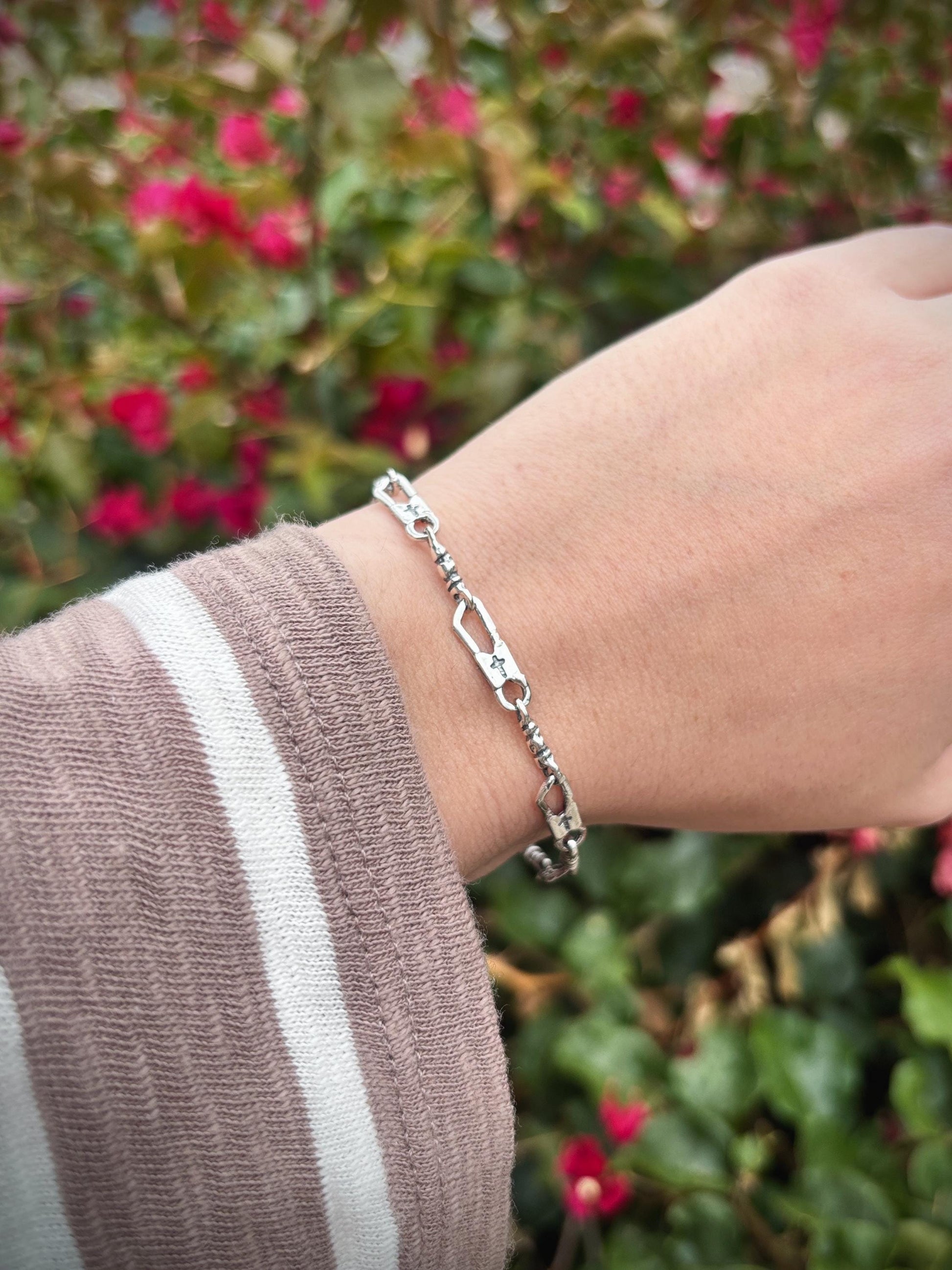 925 Sterling Silver Fisherman Bracelet, Fishers of Men Jewelry, Christian Bracelet, Symbolic Faith Bracelet, Vintage Silver Chain