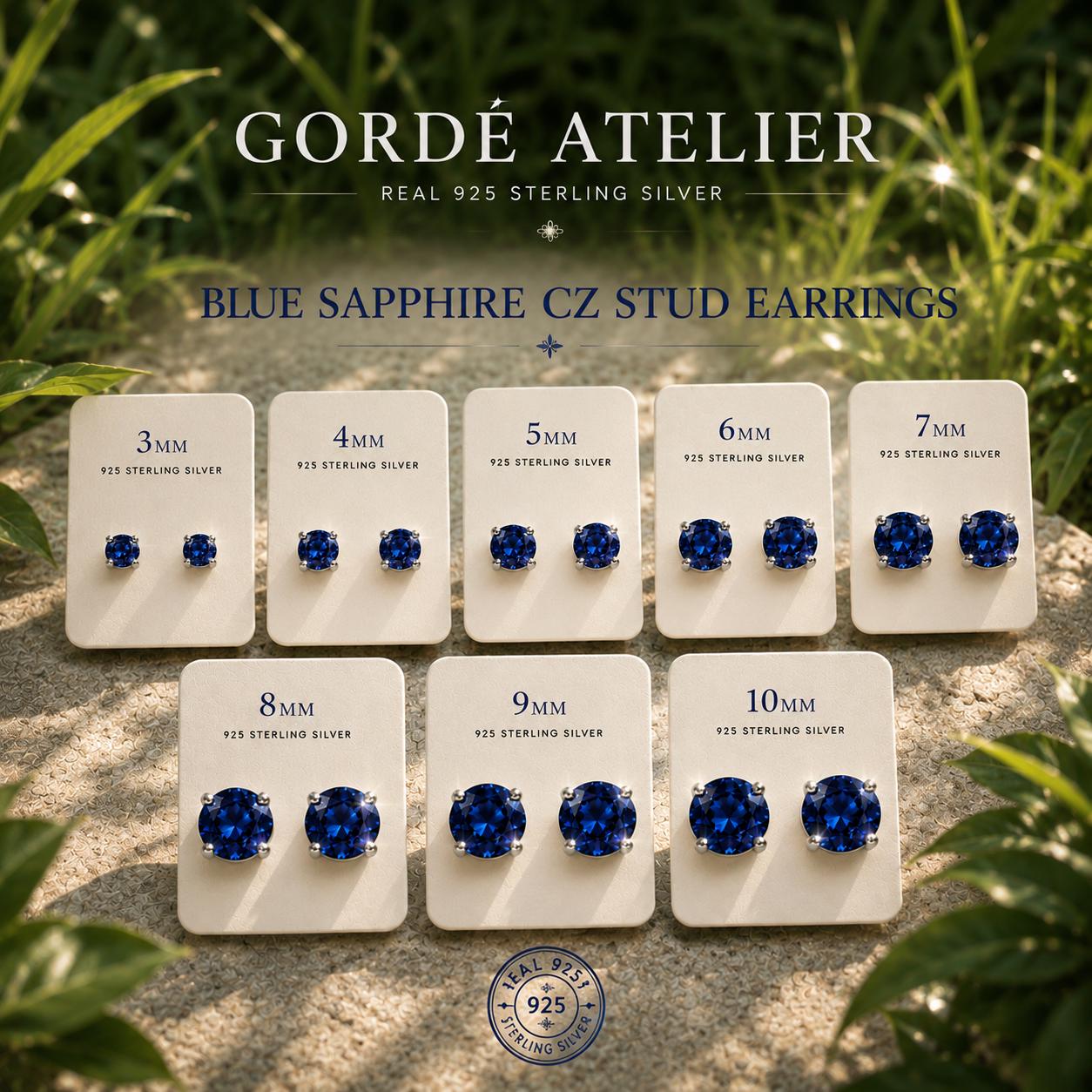 Blue Sapphire CZ Stud Earrings, 925 Sterling Silver Earrings, Sapphire Studs, Simulated Sapphire Jewelry, Minimalist Earrings Gift for Her
