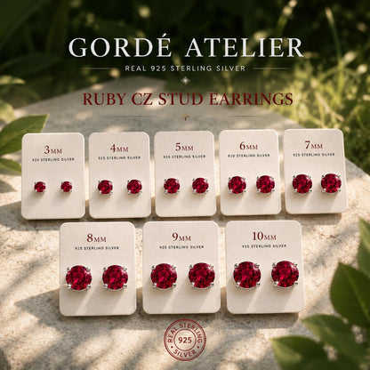 Ruby CZ Stud Earrings, 925 Sterling Silver Earrings, Red Gemstone Studs, Hypoallergenic Minimal Earrings, Everyday Jewelry Gift