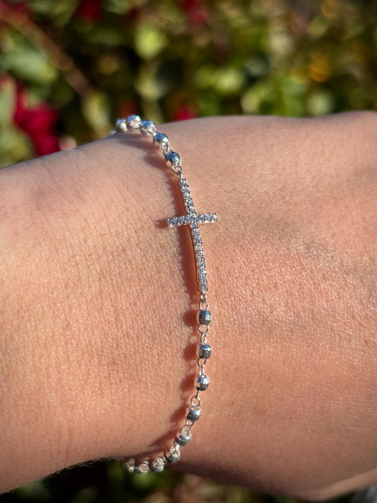 925 Sterling Silver Cross Bracelet 8 in, Christian Jewelry, Faith Bracelet for Women, Religious Gift, Dainty Catholic Cross, Minimalist