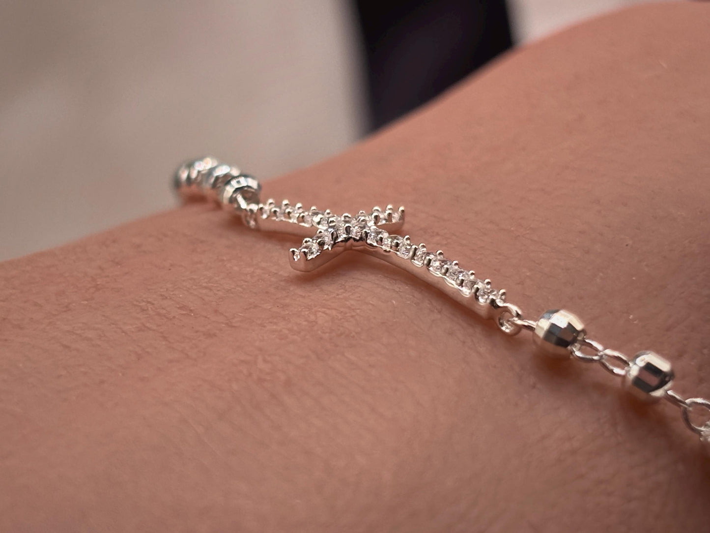 925 Sterling Silver Cross Bracelet 8 in, Christian Jewelry, Faith Bracelet for Women, Religious Gift, Dainty Catholic Cross, Minimalist