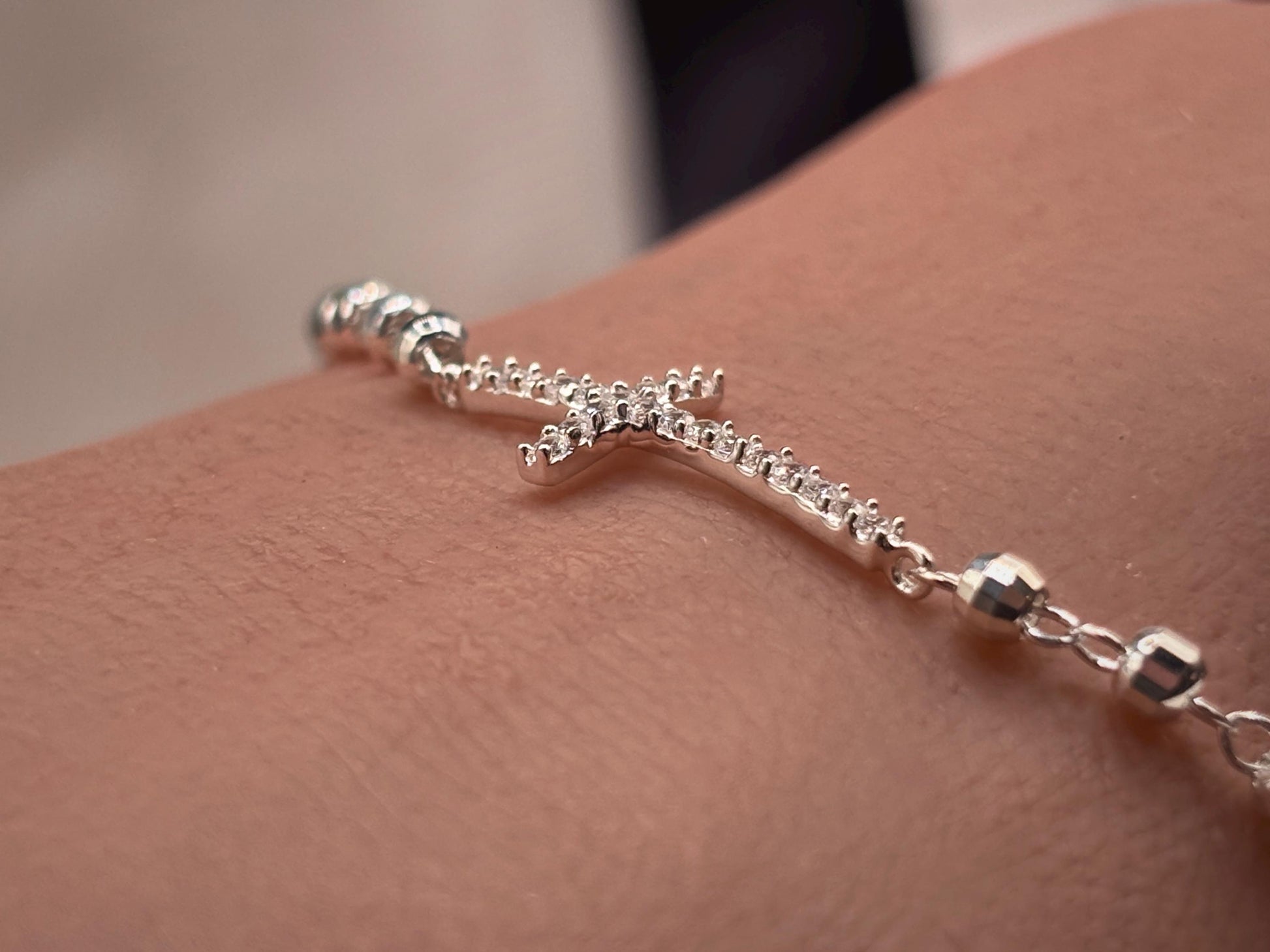 925 Sterling Silver Cross Bracelet 8 in, Christian Jewelry, Faith Bracelet for Women, Religious Gift, Dainty Catholic Cross, Minimalist