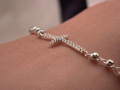 925 Sterling Silver Cross Bracelet 8 in, Christian Jewelry, Faith Bracelet for Women, Religious Gift, Dainty Catholic Cross, Minimalist
