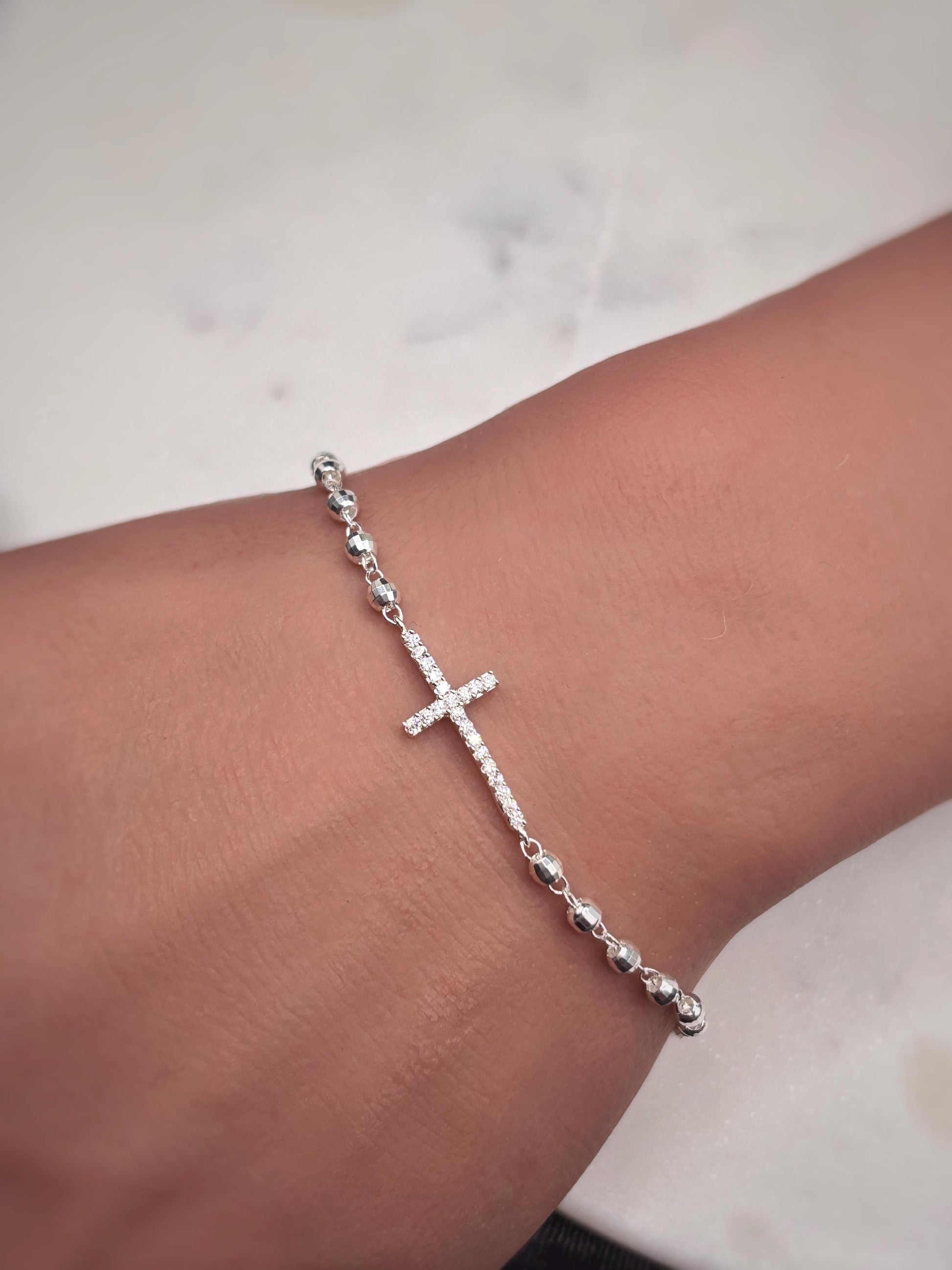 925 Sterling Silver Cross Bracelet 8 in, Christian Jewelry, Faith Bracelet for Women, Religious Gift, Dainty Catholic Cross, Minimalist