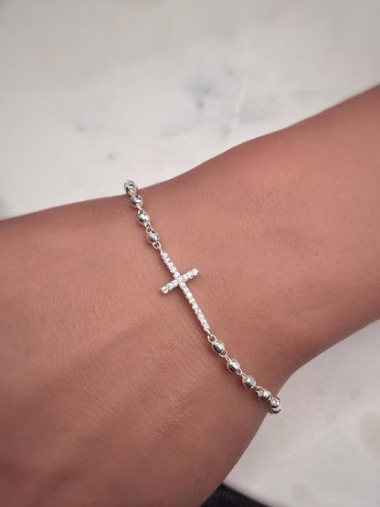 925 Sterling Silver Cross Bracelet 8 in, Christian Jewelry, Faith Bracelet for Women, Religious Gift, Dainty Catholic Cross, Minimalist