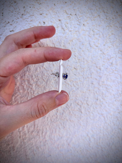 Blue Sapphire CZ Stud Earrings, 925 Sterling Silver Earrings, Sapphire Studs, Simulated Sapphire Jewelry, Minimalist Earrings Gift for Her