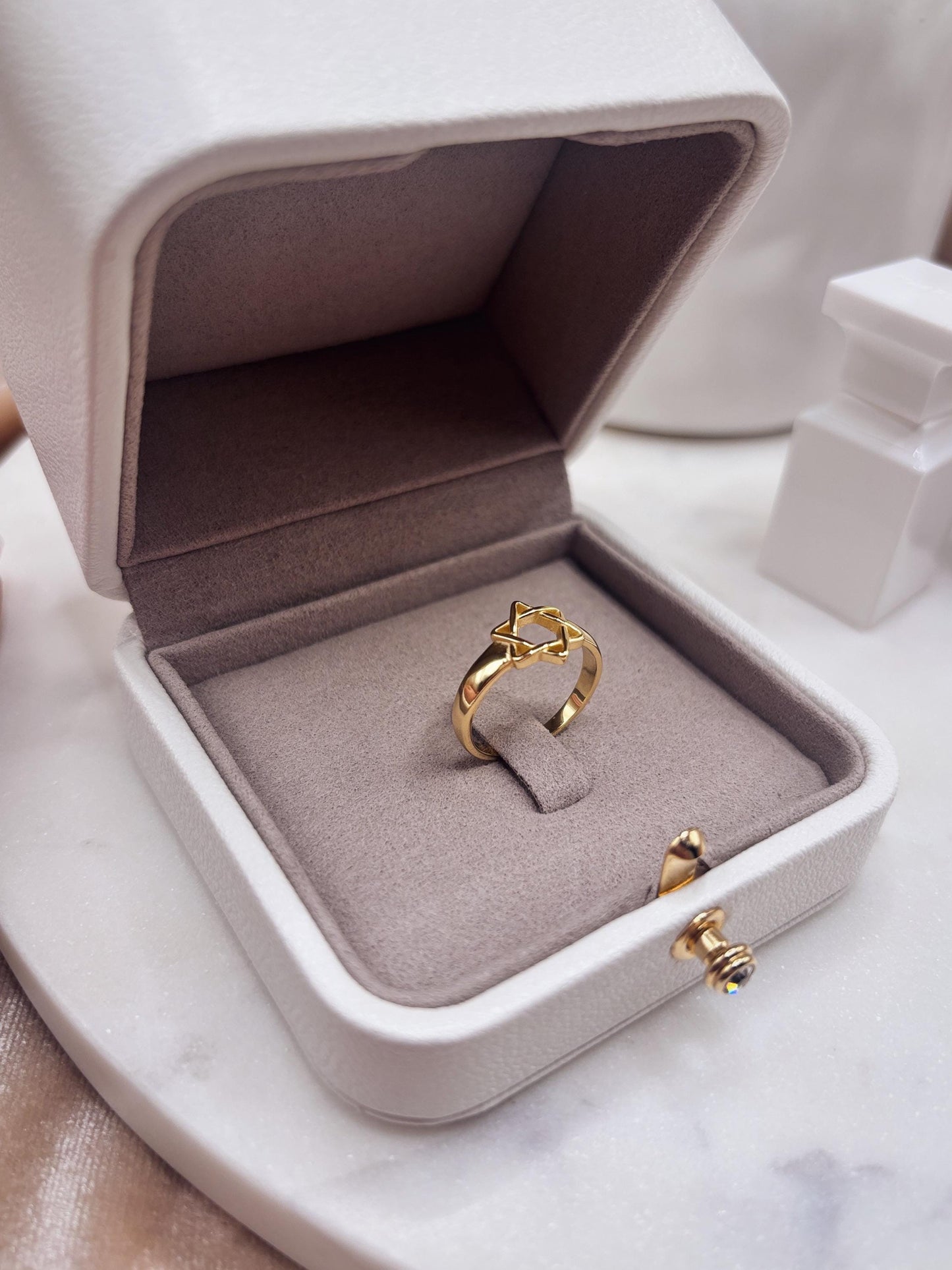 Magen David, 14k Gold Plated Star Ring, Celestial Statement Ring, Silver Plated Adjustable Ring, Minimalist Geometric Ring, Gift for Her