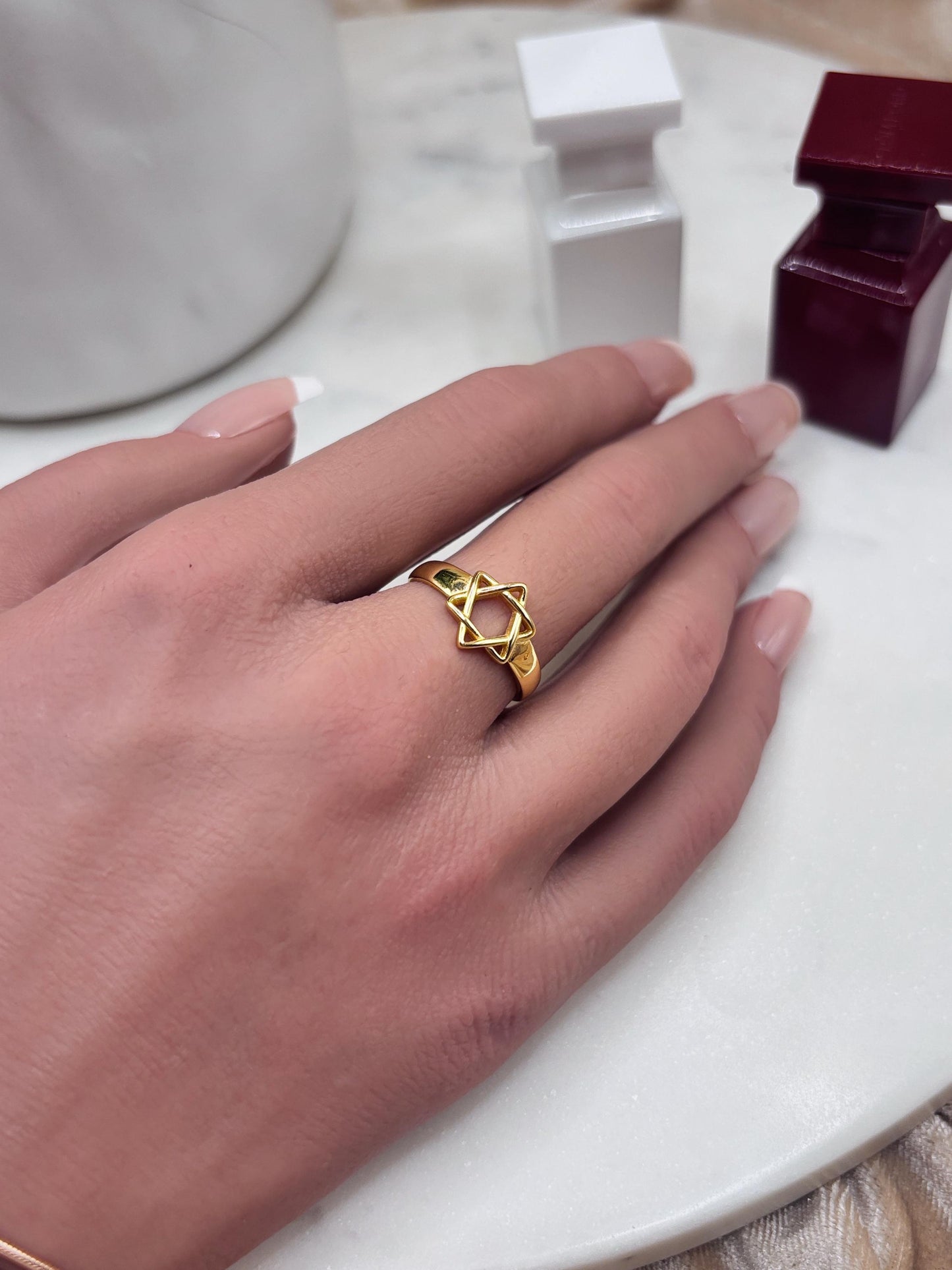 Magen David, 14k Gold Plated Star Ring, Celestial Statement Ring, Silver Plated Adjustable Ring, Minimalist Geometric Ring, Gift for Her