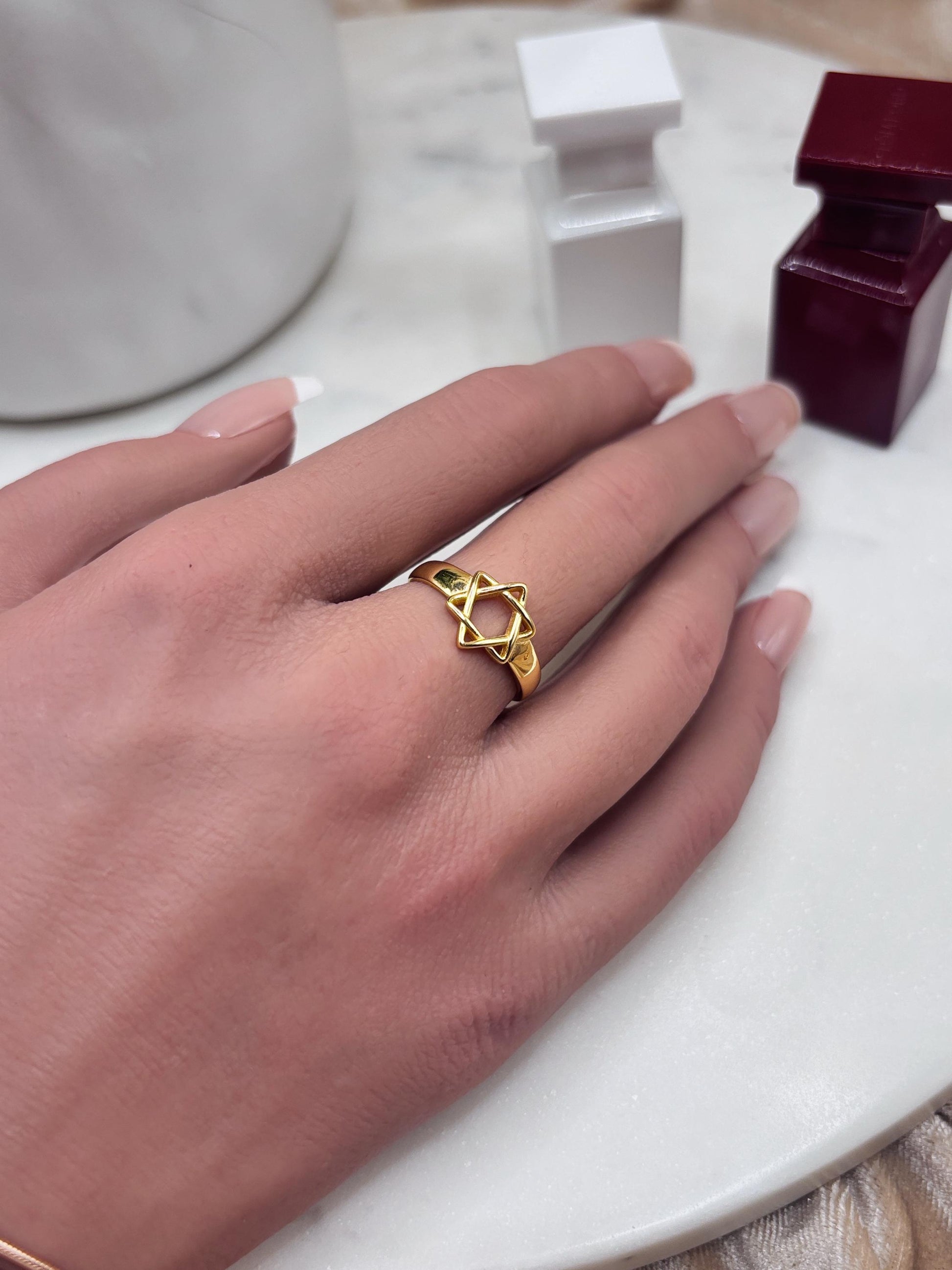 Magen David, 14k Gold Plated Star Ring, Celestial Statement Ring, Silver Plated Adjustable Ring, Minimalist Geometric Ring, Gift for Her
