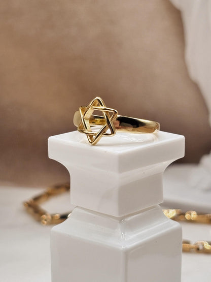 Magen David, 14k Gold Plated Star Ring, Celestial Statement Ring, Silver Plated Adjustable Ring, Minimalist Geometric Ring, Gift for Her