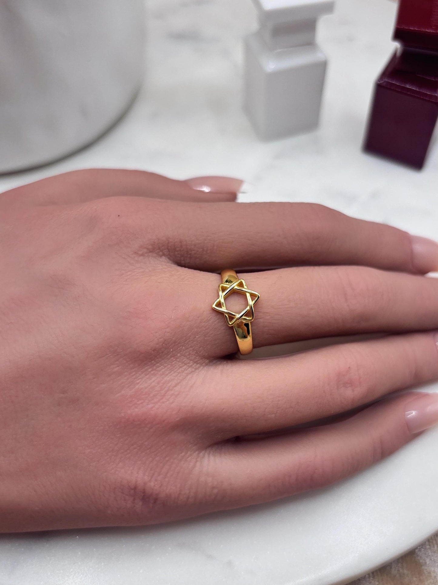 Magen David, 14k Gold Plated Star Ring, Celestial Statement Ring, Silver Plated Adjustable Ring, Minimalist Geometric Ring, Gift for Her