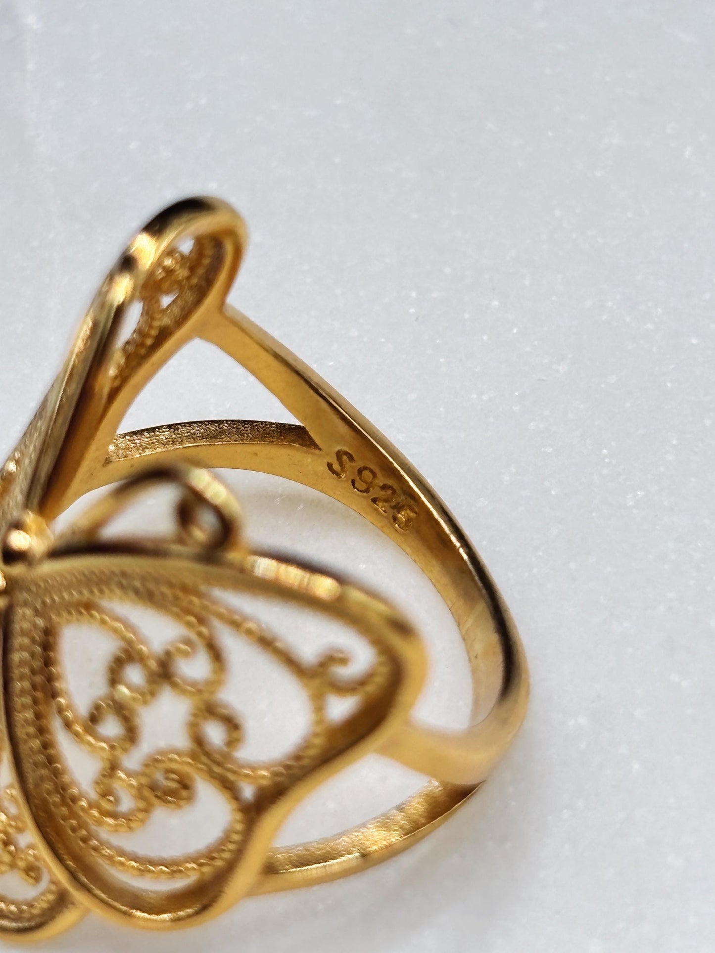 14k gold plated ring, filigree statement ring, minimalist gold ring, dainty nature ring, gift for her, handmade butterfly ring, silver