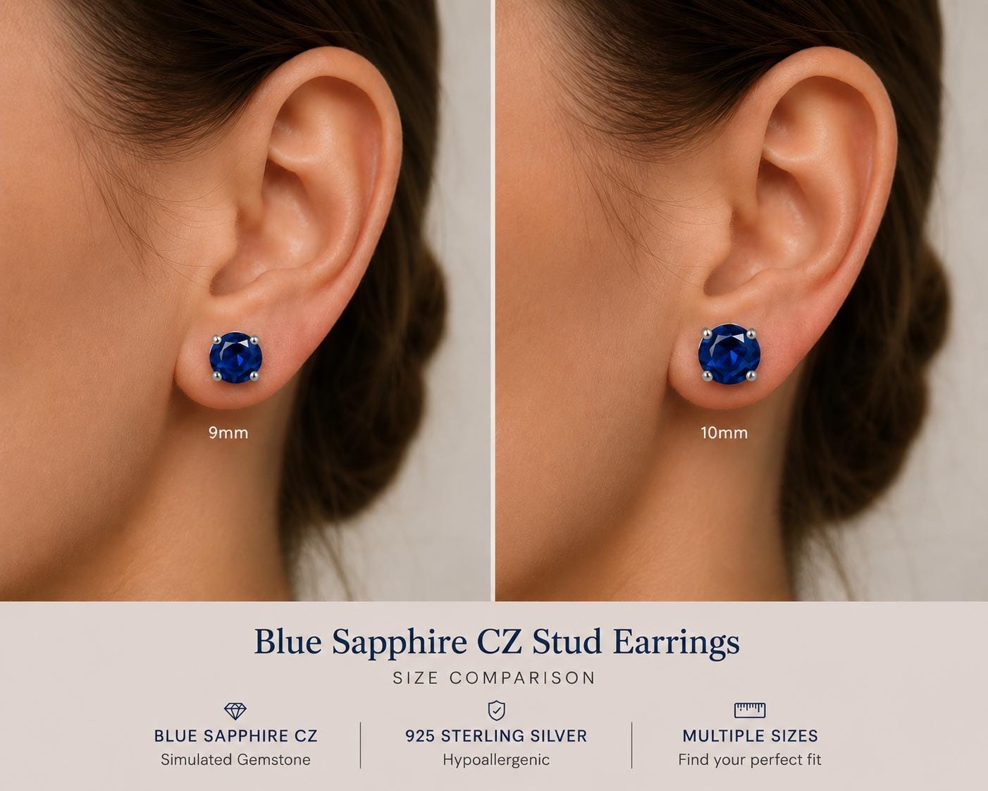 Blue Sapphire CZ Stud Earrings, 925 Sterling Silver Earrings, Sapphire Studs, Simulated Sapphire Jewelry, Minimalist Earrings Gift for Her