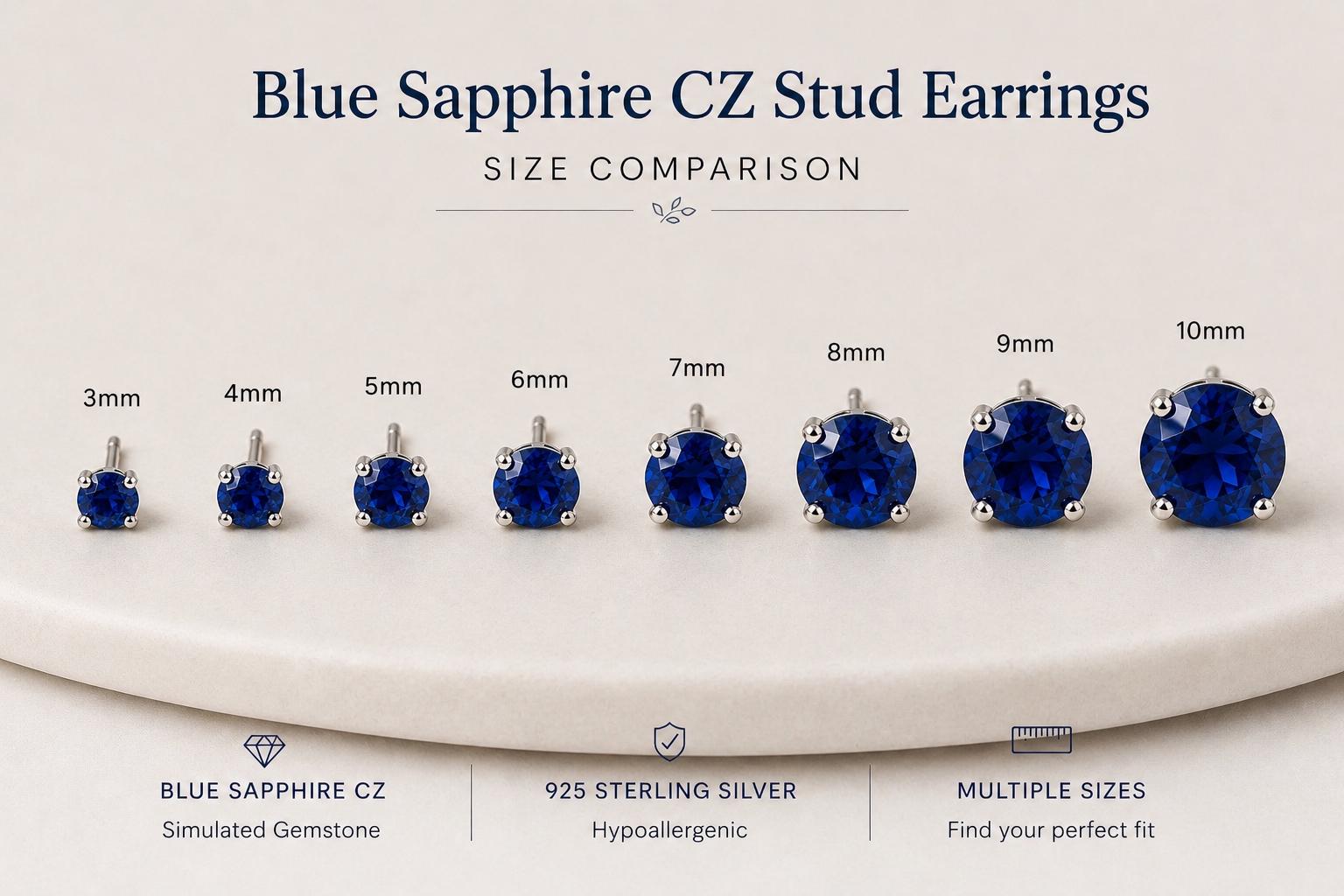 Blue Sapphire CZ Stud Earrings, 925 Sterling Silver Earrings, Sapphire Studs, Simulated Sapphire Jewelry, Minimalist Earrings Gift for Her