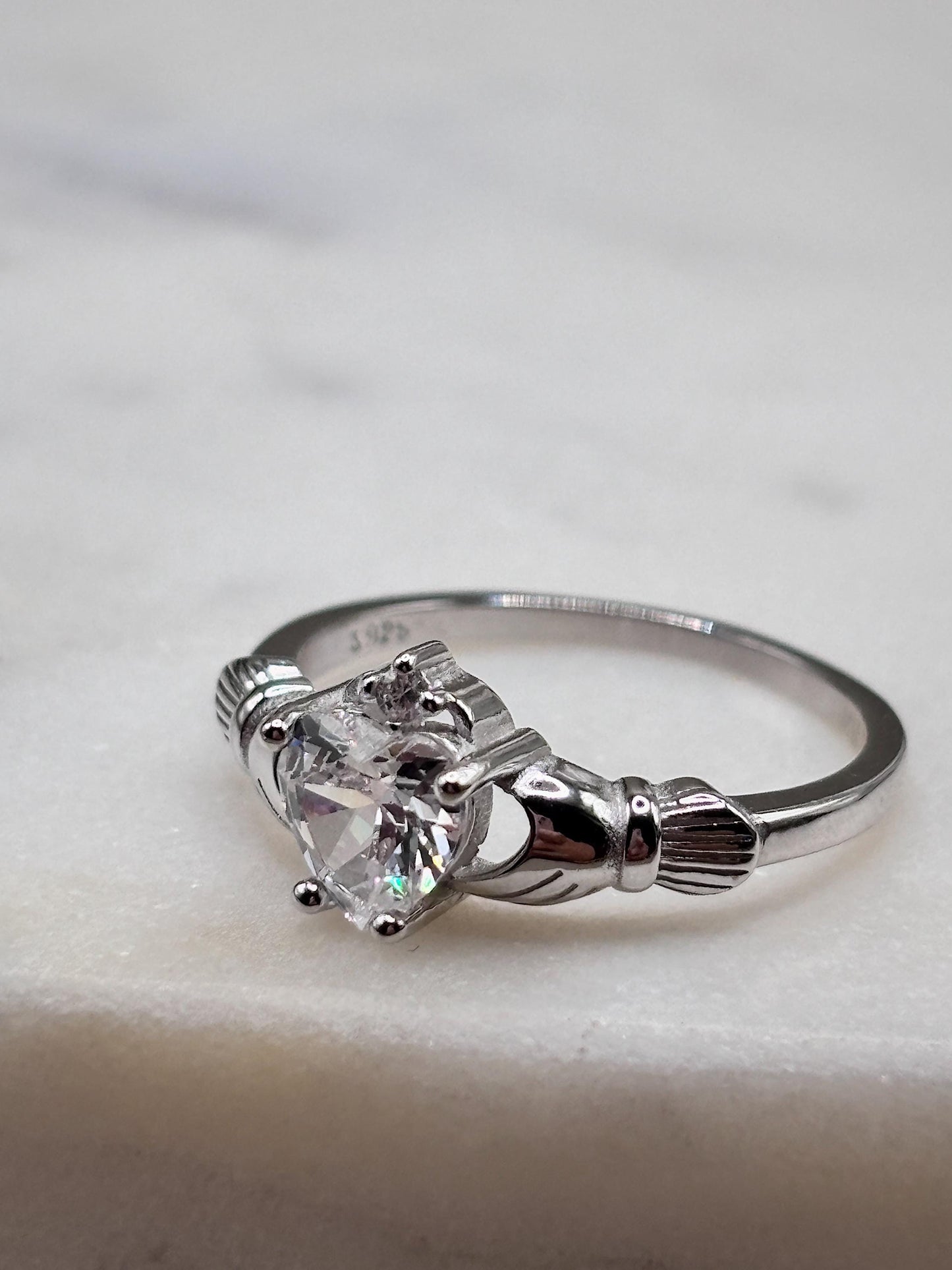 925 Sterling Silver Irish Promise Claddagh Ring, CZ Simulated Diamond Heart Ring, Minimalist Engagement Ring for Her