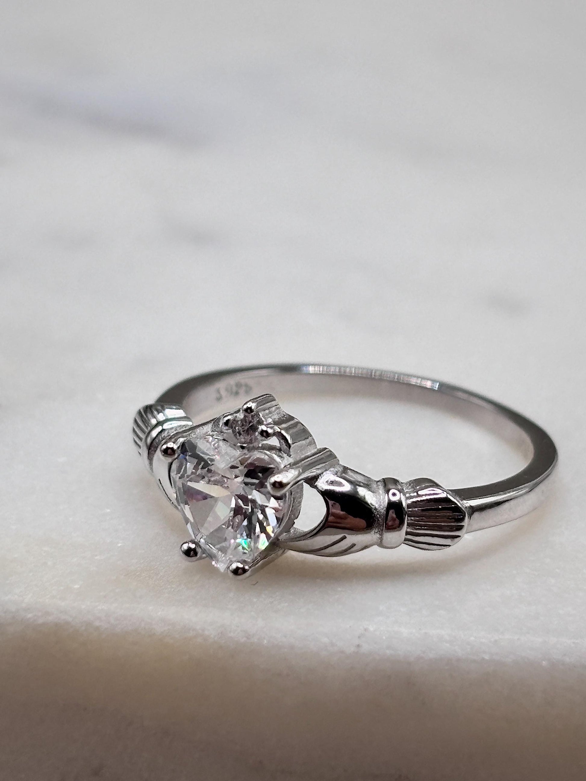 925 Sterling Silver Irish Promise Claddagh Ring, CZ Simulated Diamond Heart Ring, Minimalist Engagement Ring for Her