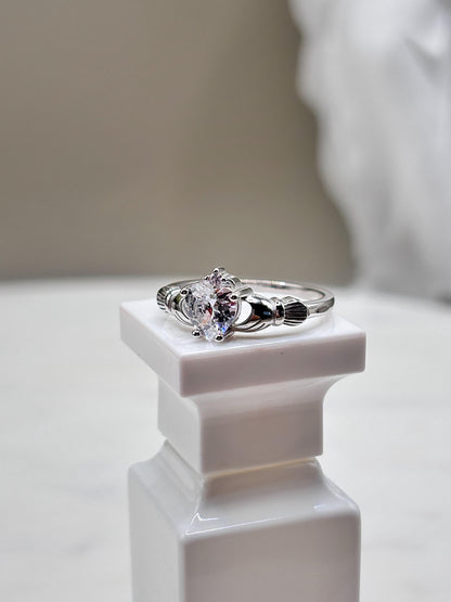 925 Sterling Silver Irish Promise Claddagh Ring, CZ Simulated Diamond Heart Ring, Minimalist Engagement Ring for Her