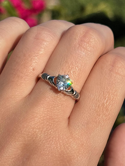 925 Sterling Silver Irish Promise Claddagh Ring, CZ Simulated Diamond Heart Ring, Minimalist Engagement Ring for Her