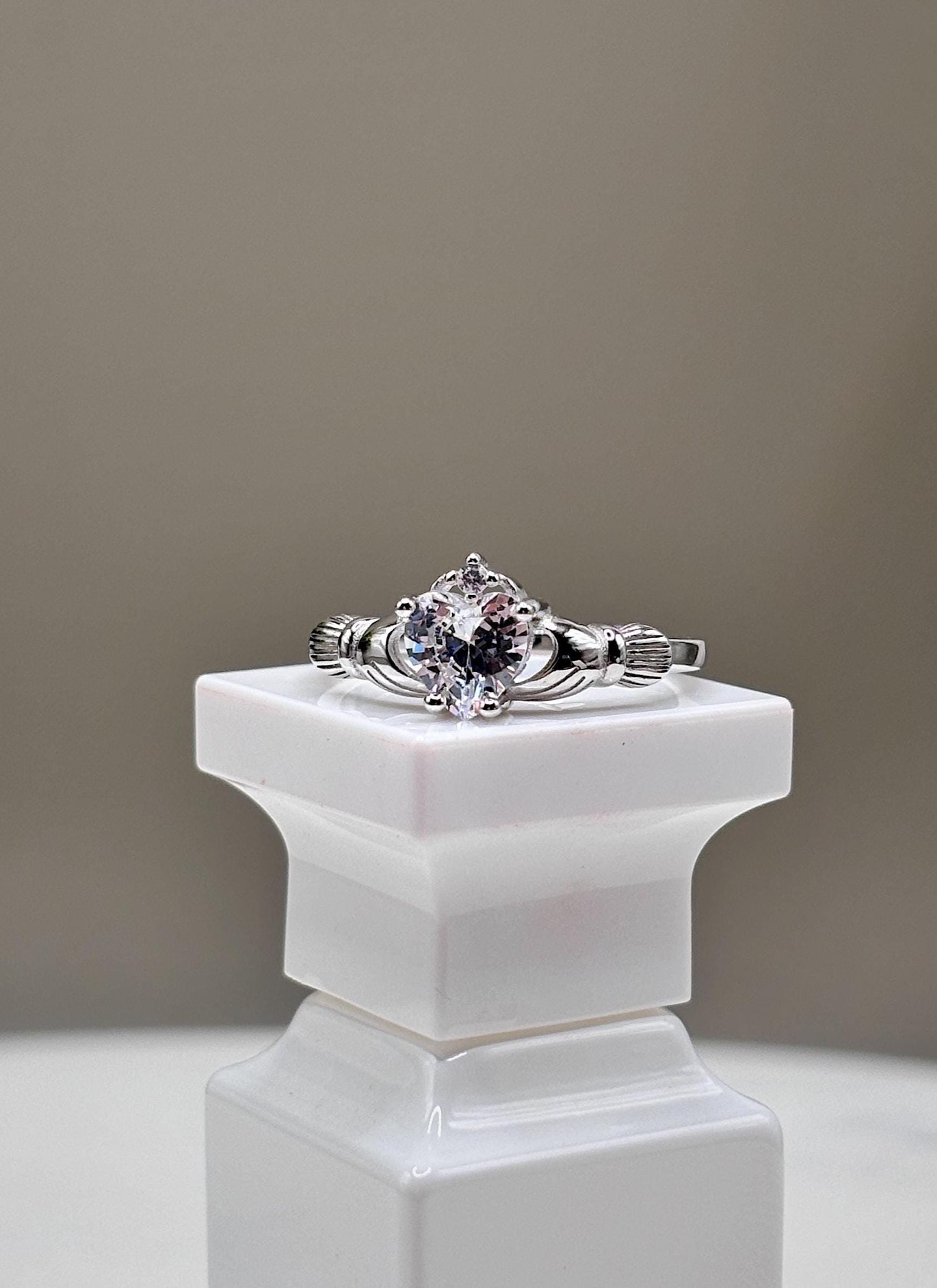 925 Sterling Silver Irish Promise Claddagh Ring, CZ Simulated Diamond Heart Ring, Minimalist Engagement Ring for Her