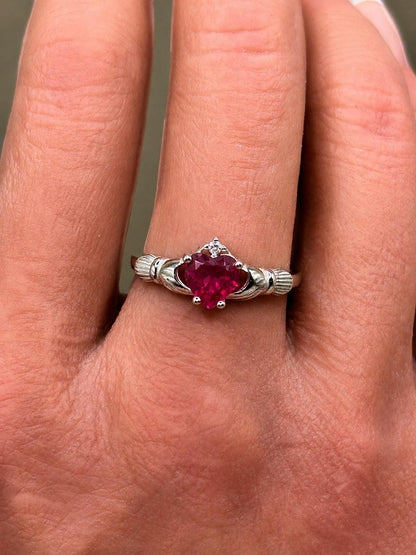 Vintage Heart Ring in 925 Sterling Silver, Heart CZ Ring, Irish Claddagh Inspired Ring, Promise Ring, Birthstone Ring for Her