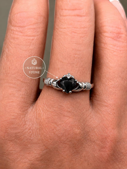 Vintage Heart Ring in 925 Sterling Silver, Heart CZ Ring, Irish Claddagh Inspired Ring, Promise Ring, Birthstone Ring for Her
