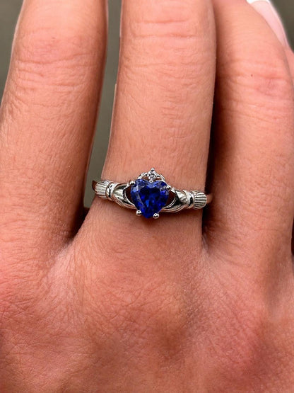 Vintage Heart Ring in 925 Sterling Silver, Heart CZ Ring, Irish Claddagh Inspired Ring, Promise Ring, Birthstone Ring for Her