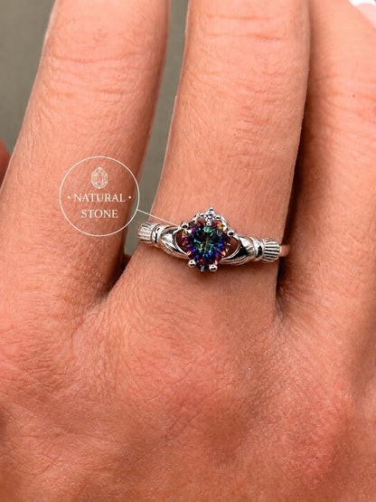 Vintage Heart Ring in 925 Sterling Silver, Heart CZ Ring, Irish Claddagh Inspired Ring, Promise Ring, Birthstone Ring for Her
