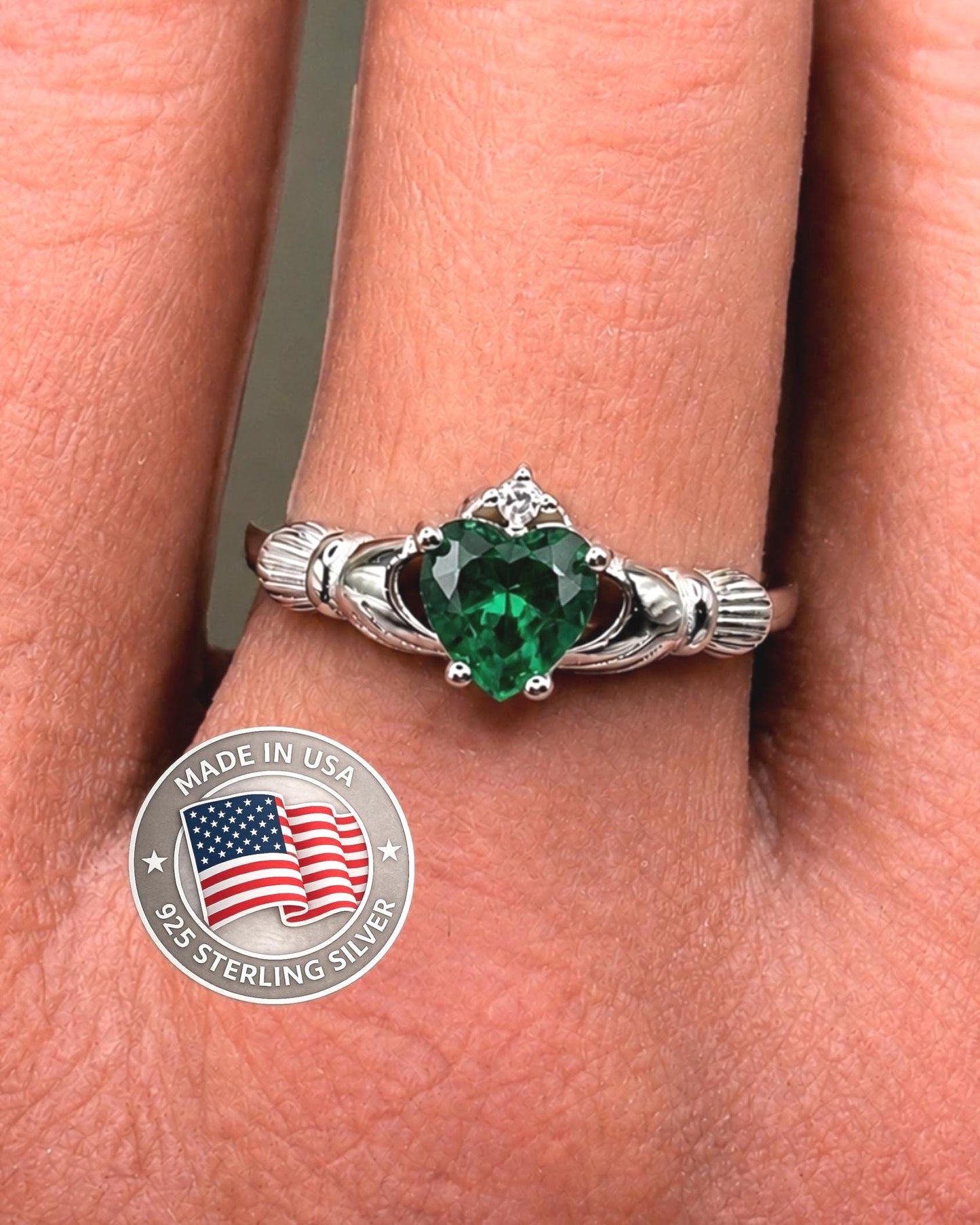 Vintage Heart Ring in 925 Sterling Silver, Heart CZ Ring, Irish Claddagh Inspired Ring, Promise Ring, Birthstone Ring for Her