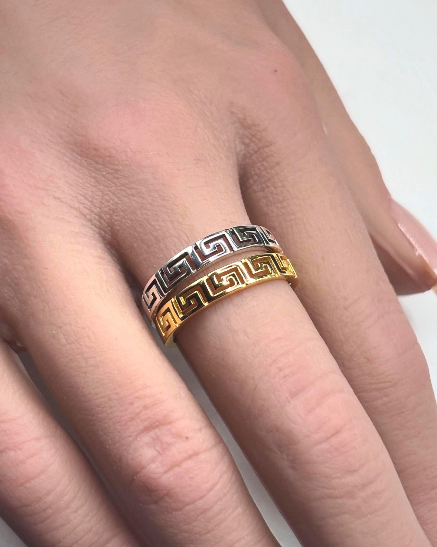 14k Gold Ring, Minimalist Greek Key Ring, Gift for Her, Geometric Ring for Women, Dainty Everyday Ring, Stackable Ring