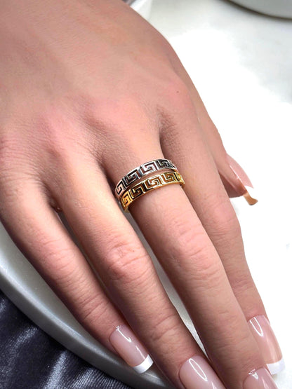 14k Gold Ring, Minimalist Greek Key Ring, Gift for Her, Geometric Ring for Women, Dainty Everyday Ring, Stackable Ring